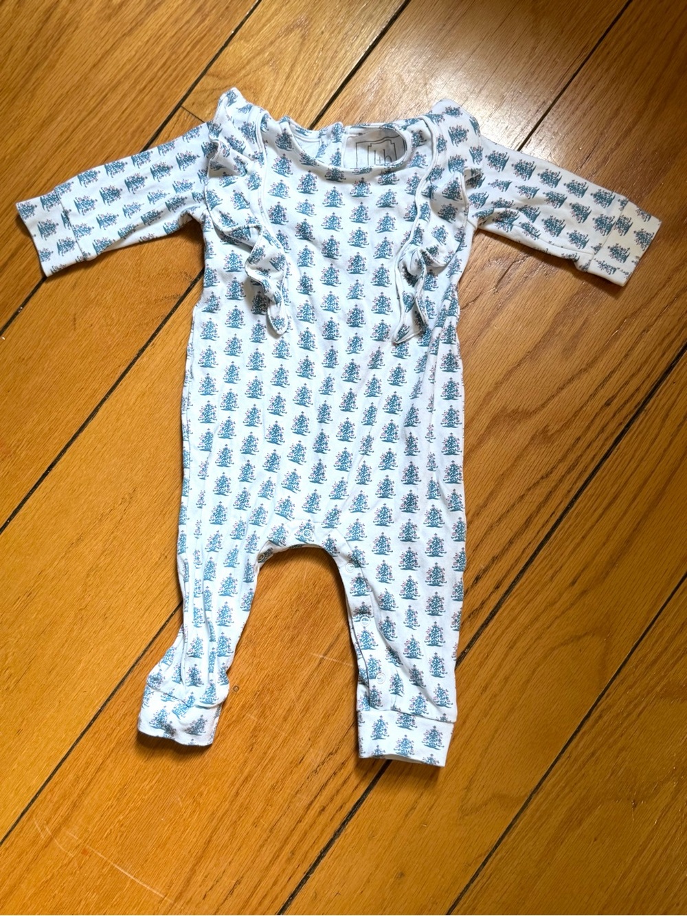 Lila and Hayes Baby White One-Piece Romper with Blue Tree Print🌲